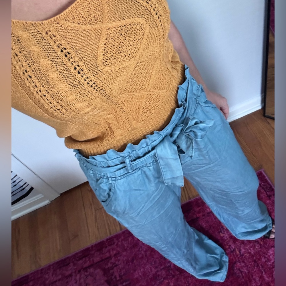 Thread & Supply Blue Denim Wide Leg Tie Waist Pants